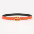 Orange leather women belt with gold double B buckle, stylish casual waist accessory. - Double B Metal Buckle / 100cm / Orange