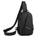 Men's multi-functional PU leather sling bag, cross-body chest pack for daily travel. - Black