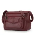 Modische Damen weinrote PU Leder Multi-Zipper Umhaengetasche fuer Reisen und Alltag. - Rot