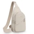 Beige casual sling chest bag with multi-layer pockets, adjustable strap for outdoor daily use. - Style 2 Off-white
