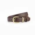 Classic dark brown leather belt for women with elegant brass buckle versatile daily wear - Coffee / 105cm