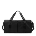 Versatile large capacity travel duffel bag with front pockets and durable shoulder strap for fitness. - Black