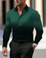 Vista detallada de la camisa de hombre de manga larga degradada con transición de color y ajuste. - Degradado Verde Negro (HJCXCS-086)
