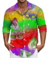 Men's carnival 3D print long sleeve shirt detail, colorful mask pattern lapel top casual. - 4XL / Top (HJCC08161)