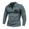 Polo da uomo a manica lunga con zip top tattico casual con stampa sul petto grigio. - 3XL / Top / Grigio