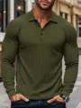Uomo Manica Lunga Polo Costine Casual Slim Fit Collo risvolto Verde Militare Top - Taglia S / Top / Verde militare