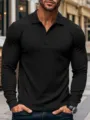 Polo uomo manica lunga a coste slim fit casual top con bottoni primavera autunno. - Taglia S / Top / Nero