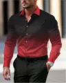 Camisa de manga larga para hombre degradado casual de negocios boton superior - 3XL / Tops / Degradado Negro Rojo (HJCXCS-089)