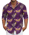 Men's long sleeve lapel 3D printed casual loose shirt featuring a festive carnival mask pattern. - Top (HJCC08166)