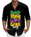 Detailed view of men's black long sleeve shirt with colorful Mardi Gras festival print. - XL / Top (HJCC08168)