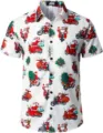 Herren Kurzarm Weihnachten Weihnachtsmann Print Revershemd Freizeit Hemd Top Oberteil - 3XL / Oberteile / Weißer Weihnachtsmann Motorrad Stil (HJDXCS-18)