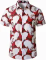 Detailansicht Herren Kurzarm Freizeithemd mit festlichem Weihnachtsmann Print Kragen. - 3XL / Oberteile / Weihnachtsmann Kopf Druck Stil (HJDXCS-1)