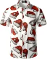 Herren Weihnachtsmütze Print Kurzarm Hemd Freizeit Shirt für Festliche Partys Neu - 3XL / Oberteile / Weißer Weihnachtsmütze Stil (HJDXCS-6)