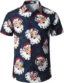 Herren Kurzarm Weihnachtsmann Druck Revers Hemd Für Feiertag Saison Neue Tops Mode - 3XL / Oberteile / Marineblau Weihnachtsmann Gesicht Stil (HJDXCS-12)