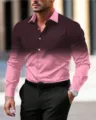 Camisa hombre manga larga ombre casual con botones cuello moda otono ropa elegante - 3XL / Tops / Degradado Marrón Oscuro Rosa (HJCXCS-092)