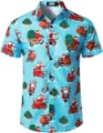 Herren Weihnachten Santa 3D Druck Kurzarm Hemd Hellblau Freizeit Umlegekragen - 3XL / Oberteile / Weihnachtsmann Motorrad Druck Stil (HJDXCS-2)
