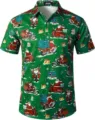 Herren Weihnachten Kurzarm Button Down Hemd Gruen Festlich 3D Druck Casual Oberteil - 3XL / Oberteile / Grüner Weihnachts-Motorrad-Druckstil (HJDXCS-20)