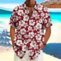 Men's Red Hawaiian Short Sleeve Shirt Tropical Floral Print Casual Summer Button Down Top - Red with White Tropical Floral (HJ-DCXS-08284)