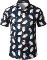 Herren Kurzarm Revers Knopfleiste Hemd mit festlichem Weihnachtsmann 3D-Druck. - 3XL / Oberteile / Marineblau Weihnachtsmann Stern Stil (HJDXCS-4)