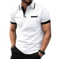 Men Summer Short Sleeve Polo Shirt Casual Contrast Color Slim Fit Sports Top Wear - S / Tops / White