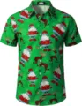 Herren Weihnachten Kurzarm Button Down Freizeit Gruenes 3D Santa Urlaub Hemd Groesse S - 3XL / Oberteile / Grüner Weihnachtsmann Rentier Stil (HJDXCS-5)