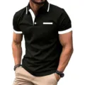Men's Short Sleeve Polo Shirts Casual Slim Fit Contrast Trim Tee For Summer Wear Black - S / Tops / Black