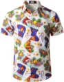 Herren Weihnachten Kurzarm Hemd Freizeithemd 3D Druck Revers Festlich Party Oberteil - 3XL / Oberteile / Weißes Weihnachtsthema Stil (HJDXCS-8)
