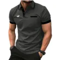 Summer fashion casual short sleeve men polo shirt with contrast collar for outdoor wear. - S / Horse Pattern Top / Gray