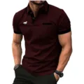 Men's short-sleeve polo shirt in dark red with black contrast trim and horse logo. - S / Horse Pattern Top / Burgundy