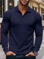 Polo a maniche lunghe a costine da uomo slim fit elegante moda autunno inverno - Taglia S / Top / Blu navy