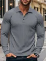 Polo homme classique casual manches longues côtelé avec revers et boutons couleur grise. - Gris