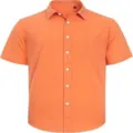 Orangenes Kurzarm-Hemd mit Brusttasche, klassischem Kragen und weißen Knöpfen. - Orange