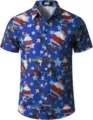 Herren Weihnachts Kurzarm Hemd mit lustigem Santa und Rentier 3D Druck modern. - 3XL / Oberteile / Blauer Weihnachtsmann Rentier Stil (HJDXCS-14)