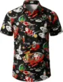 Herren Kurzarm Weihnachten 3D Print Revers Hemd Freizeit Urlaub Neuheit Knopf Top - 3XL / Oberteile / Schwarzes Weltraum-Weihnachts-Kreativstil (HJDXCS-15)