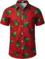 Herren Weihnachten Baum Druck Kurzarm Revers Knopfleiste Hemd festliche Urlaub Kleidung - 3XL / Oberteile / Roter Weihnachtsbaum Druck Stil (HJDXCS-16)