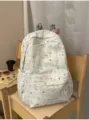 Mori style star pattern canvas backpack for daily school use cute sweet casual travel school bag - White Large Size (No Pendant)