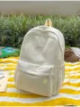 Sweet pastoral style star printed canvas backpack in soft lemon yellow for daily school and travel. - Large Yellow (Without Pendant)