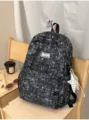 Dark star print casual backpack for school students and daily travel, fashionable and cute bag. - Black Large with Polka Dot Star