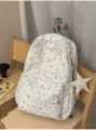 Casual starry sky print canvas school backpack for teen girls sweet cute travel daypack - White Large with Polka Dot Star