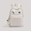 Detailed view of the cute polka dot rabbit backpack, featuring sweet cartoon patch and plush pendant. - White Large Size (No Pendant)