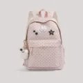 Pink polka dot backpack with cute bunny pendant, sweet Japanese style school bag for daily use. - Large Pink (Without Pendant)