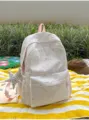Sweet pink star print canvas backpack, forest style casual school bag for girls and teens. - Pink Large with Polka Dot Star