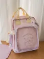 Pink cute student backpack with clear front pocket sweet Japanese style casual daypack - L / No Pendant / Pink