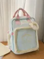 Cute Japanese transparent badge girl backpack mint green school bookbag daily casual daypack - L / No Pendant / Green