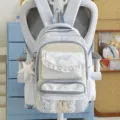 Sac à dos à carreaux bleu glacier pour filles, style japonais doux avec belle dentelle. - Style Pendentif Lapin / Bleu