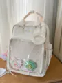 White ita backpack with clear front pocket, cute candy plush charms and daily casual design. - L / With Pendant / White