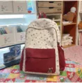 Sweet star embroidered canvas backpack for women, cute casual school bookbag with pockets. - No Pendant / Red