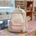 Cute pink star canvas school bag sweet style casual backpack for teen girls and students daily travel - No Pendant / Pink