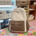 Sweet style white star embroidered backpack with brown front pocket for casual daily travel. - No Pendant / Coffee