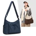 Plaid crossbody shoulder bag with drawstring pocket, casual daily travel hobo bag. - No Pendant / Blue
